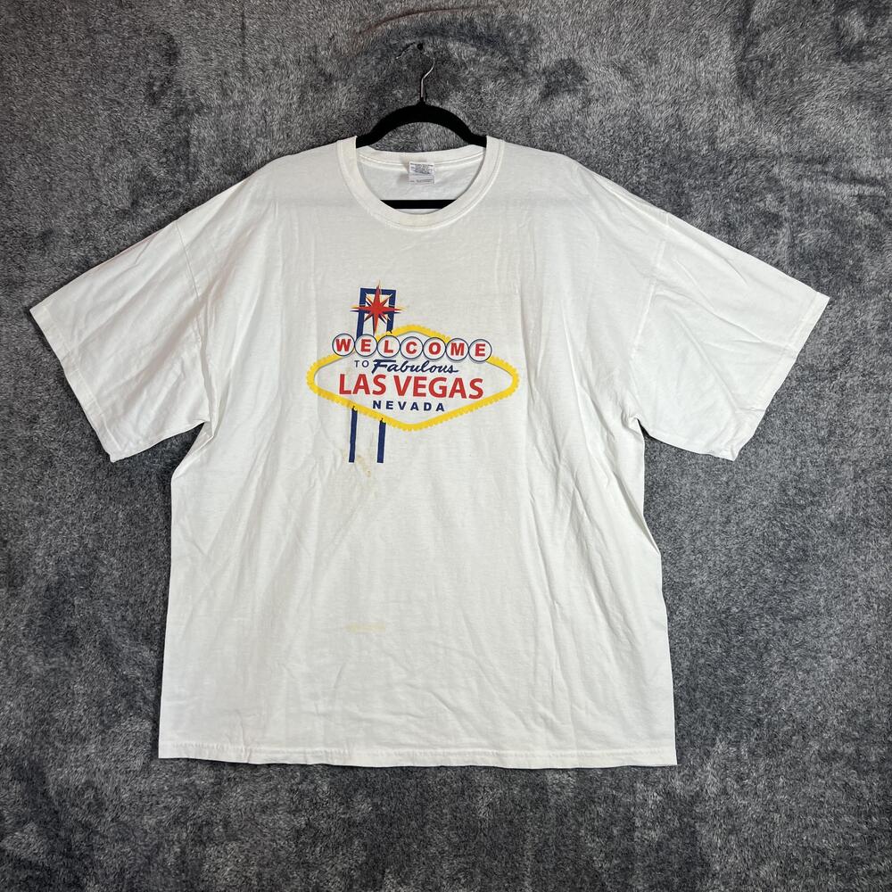 Gildan Shirt Mens 2XL White Las Vegas Welcome Sign Graphic Tee Heavy Cotton